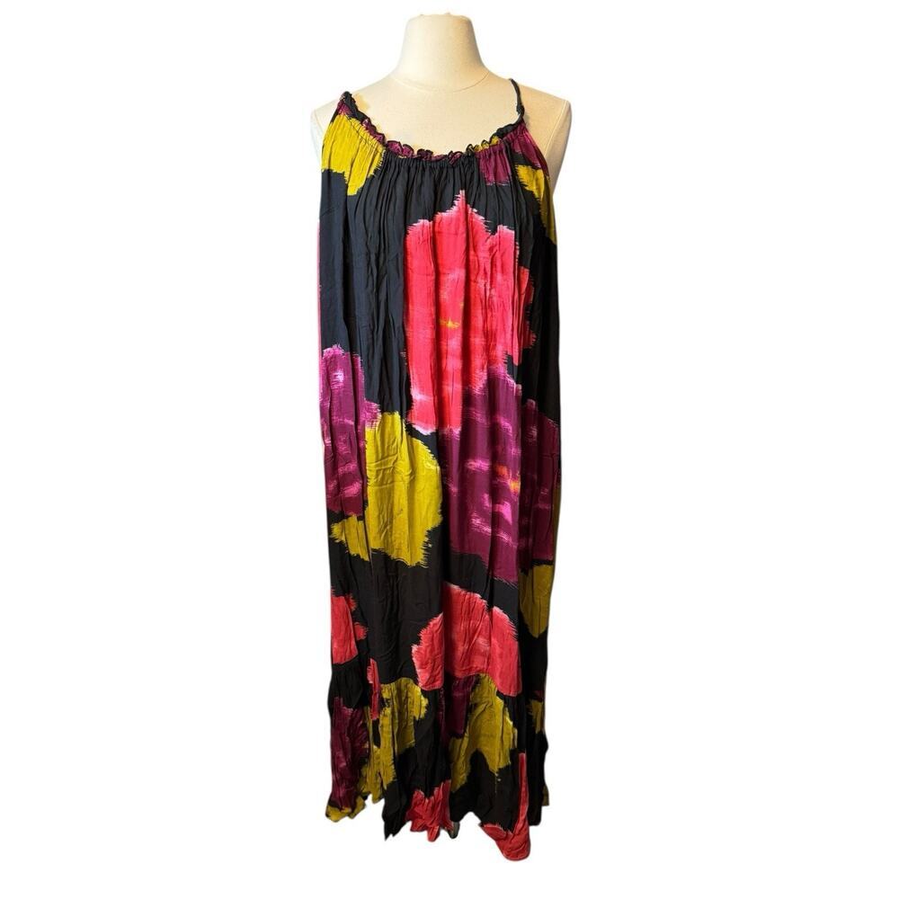 Anthropologie Dress Womens 2X Pink Colorful Flounced Lounge Maxi Cover Up Beach